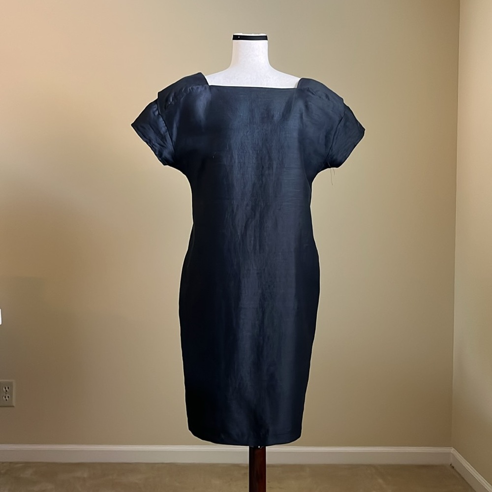 NWOT SO BE IT - Italian Linen Blend Dress in Dark Charcoal Check - M - 8-10